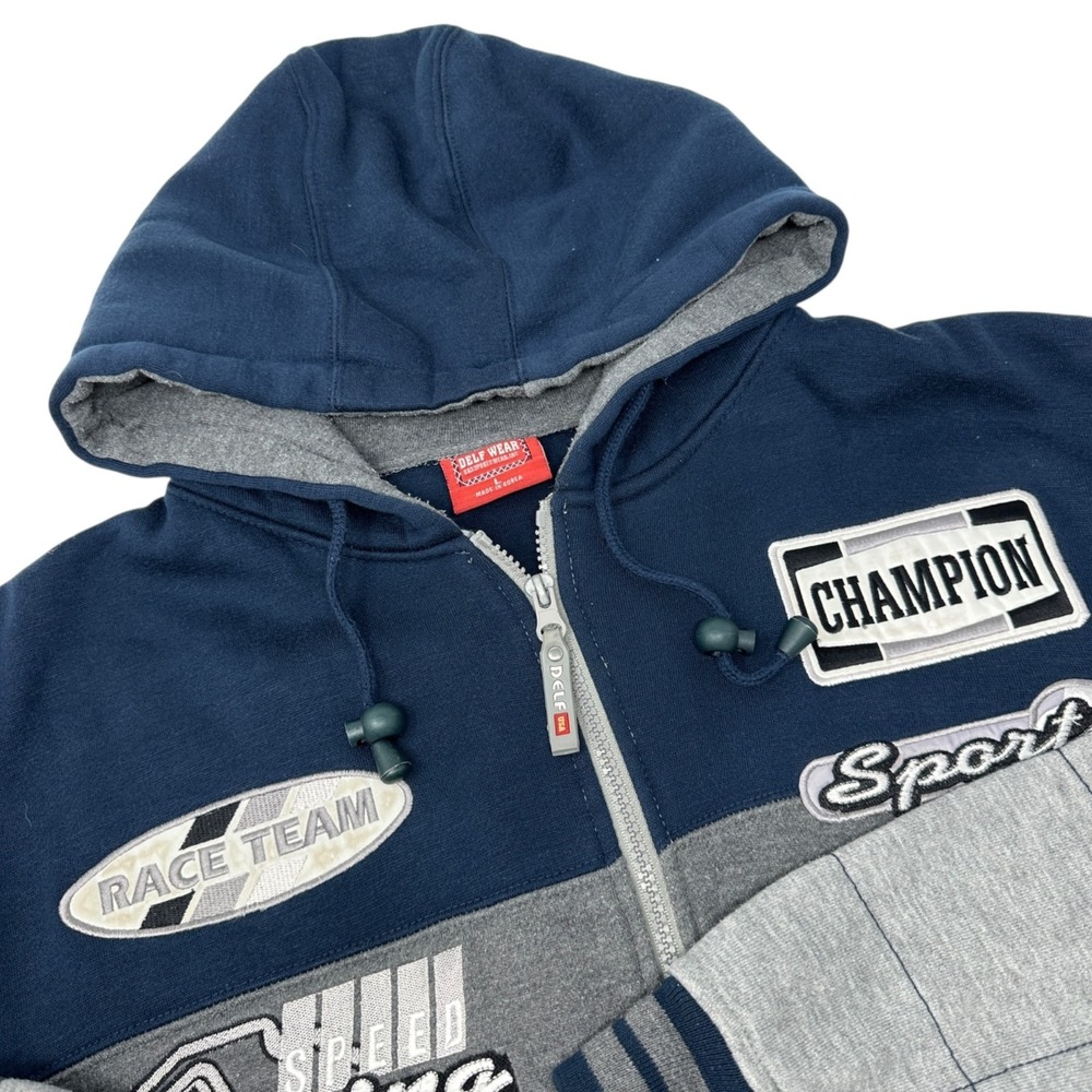 DELF WEAR‎ 90's Racing Inspired Full Zip Hoodie Jacket Pockets Size Large